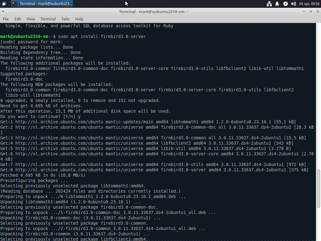 Output of 'sudo apt install firebird3.0-server